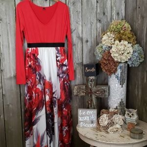 Gorgeous Red Floral Long Tall Maxi Dress